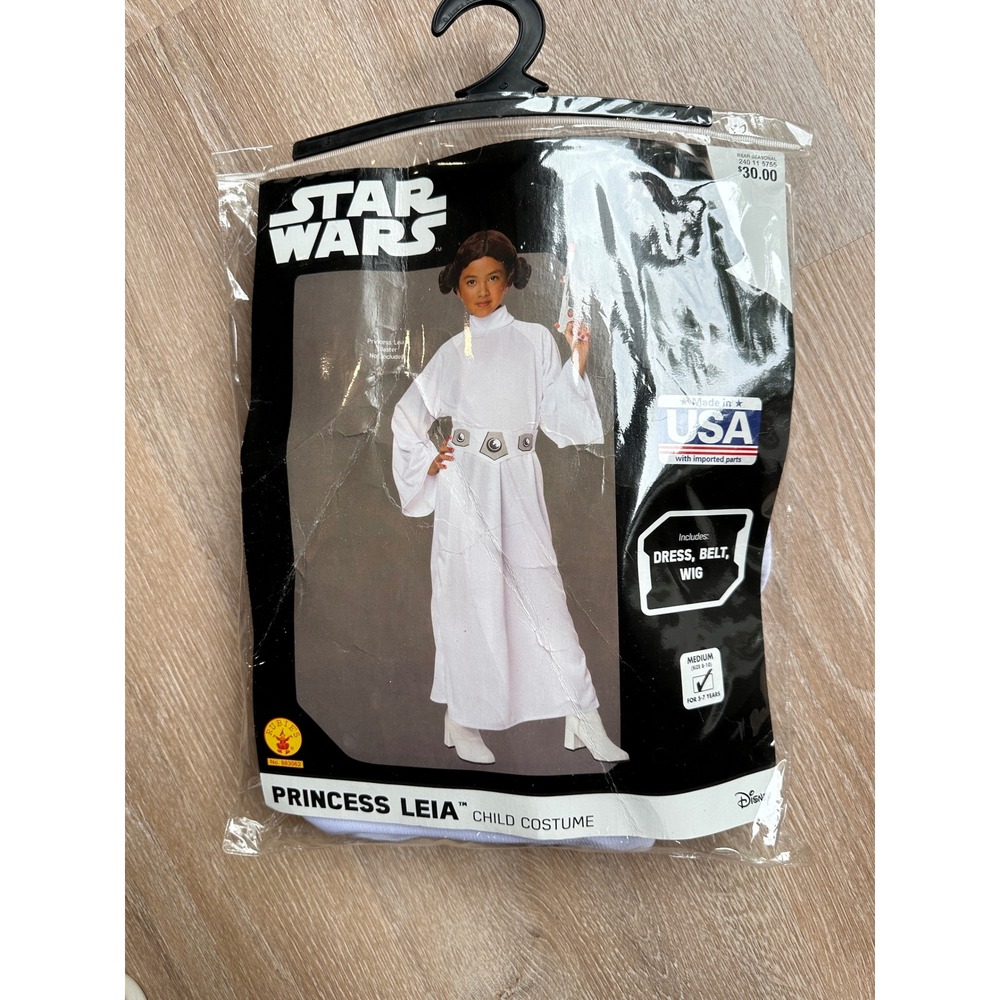 Star Wars Princess Leia Costume Rubies Kids Medium 8-10 Dress Belt Wig 883062